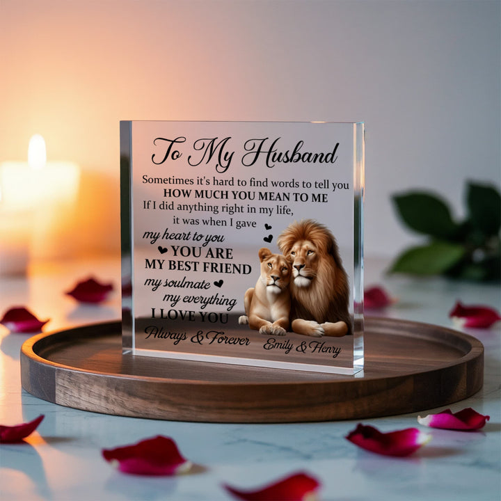 Personalized "To My Husband" Lion Couple Acrylic Plaque - 6x6 - Whimsical Shoppe