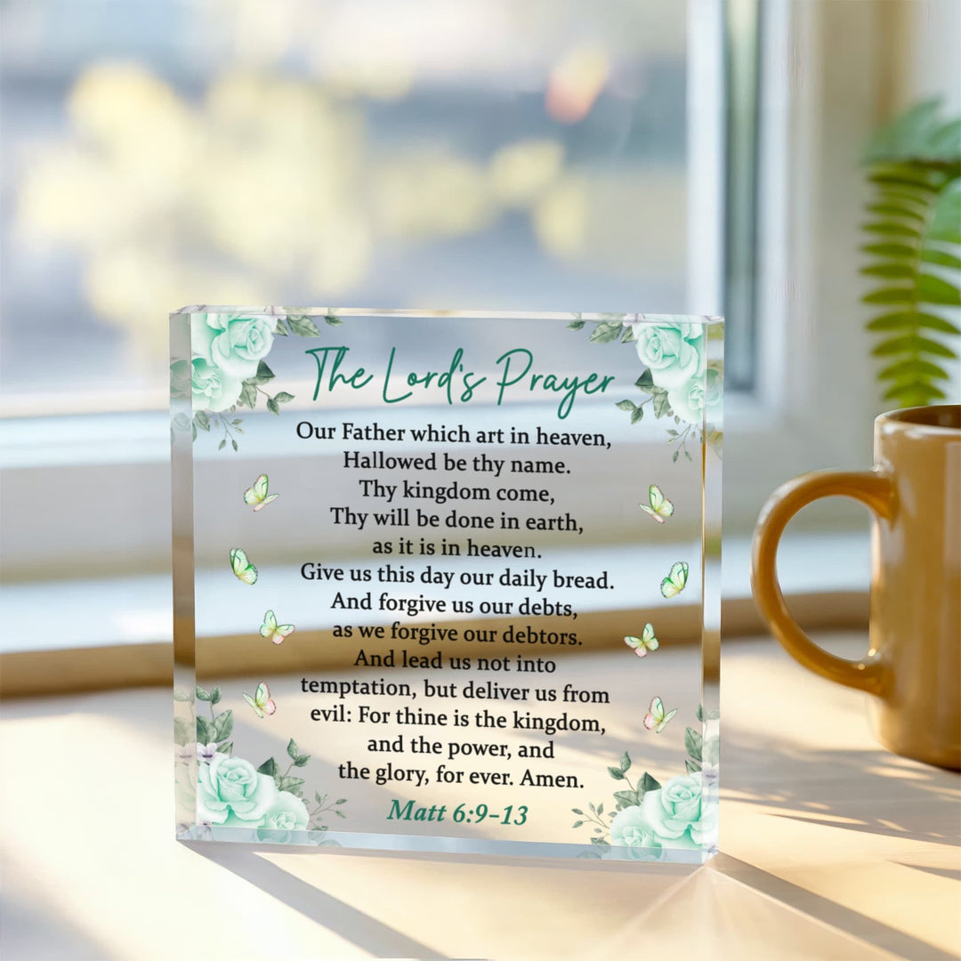 Printed Acrylic BlockThe Lord’s Prayer Acrylic Block – Christian Home Décor Plaque, Matthew 6:9–13 Scripture Gift - Whimsical Shoppe