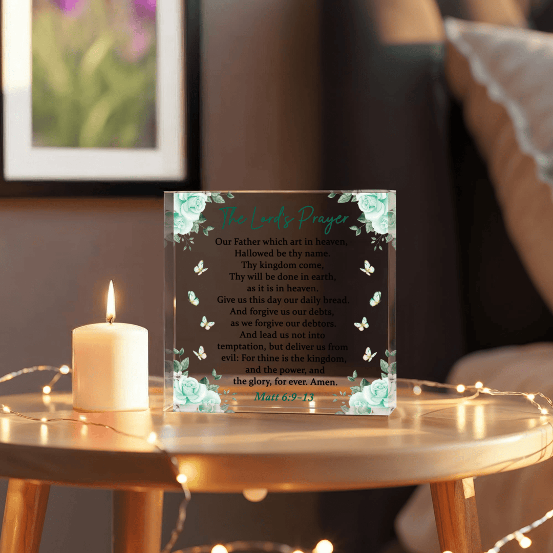Printed Acrylic BlockThe Lord’s Prayer Acrylic Block – Christian Home Décor Plaque, Matthew 6:9–13 Scripture Gift - Whimsical Shoppe
