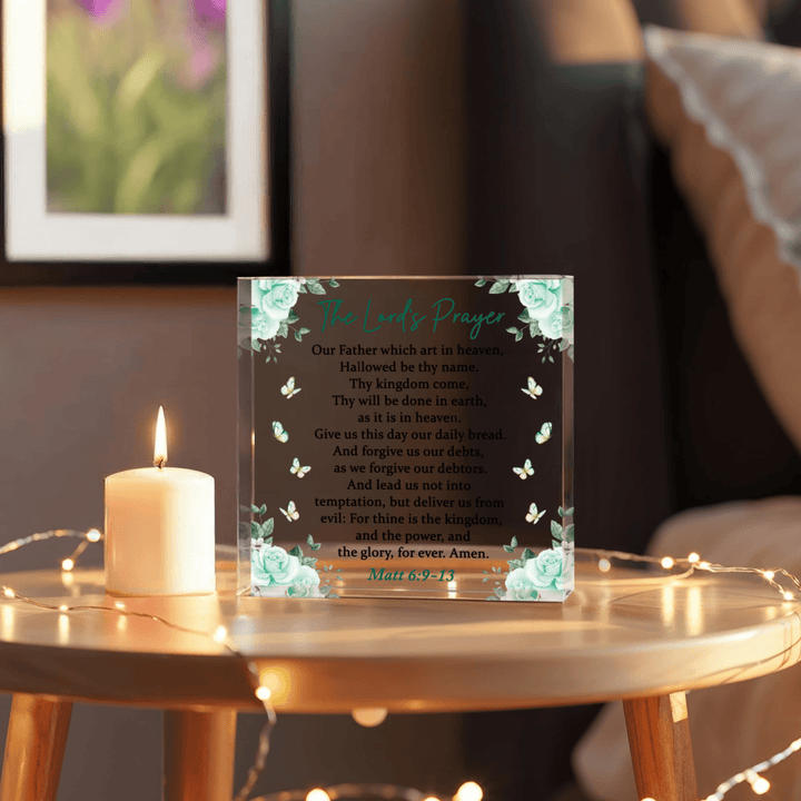 Printed Acrylic BlockThe Lord’s Prayer Acrylic Block – Christian Home Décor Plaque, Matthew 6:9–13 Scripture Gift - Whimsical Shoppe