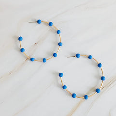 Games On Cloud Nine Hoop Earrings – 2" Gold Hoops with 9 Matte Color Beads, Lightweight Game Day Jewelry