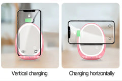 Portable Stand Mirror with Light & Wireless Charger – 5V/1A, <6mm Qi Charging (Girl Powder/Bright Moon White)