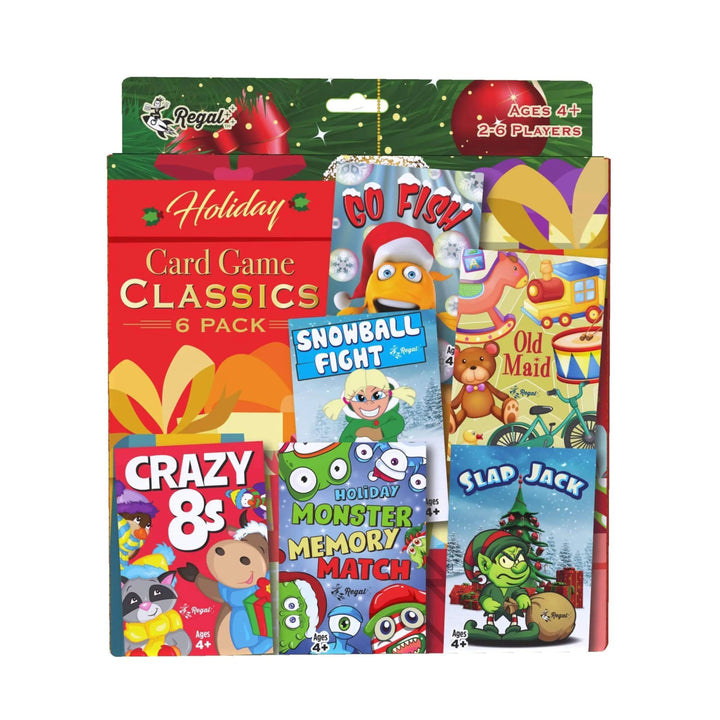 Regal Games Holiday Card Games (6 - Set) – Go Fish, Crazy 8s, Old Maid, Slap Jack, Monster Memory Match, Snowball Fight - Whimsical Shoppe
