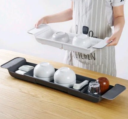 Retractable Bathtub Shelf – Japanese - Style Bathroom Storage Tray, Punch - Free Install (White Ash/Black Ash) - Whimsical Shoppe