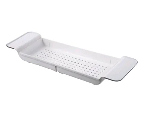Retractable Bathtub Shelf – Japanese - Style Bathroom Storage Tray, Punch - Free Install (White Ash/Black Ash) - Whimsical Shoppe