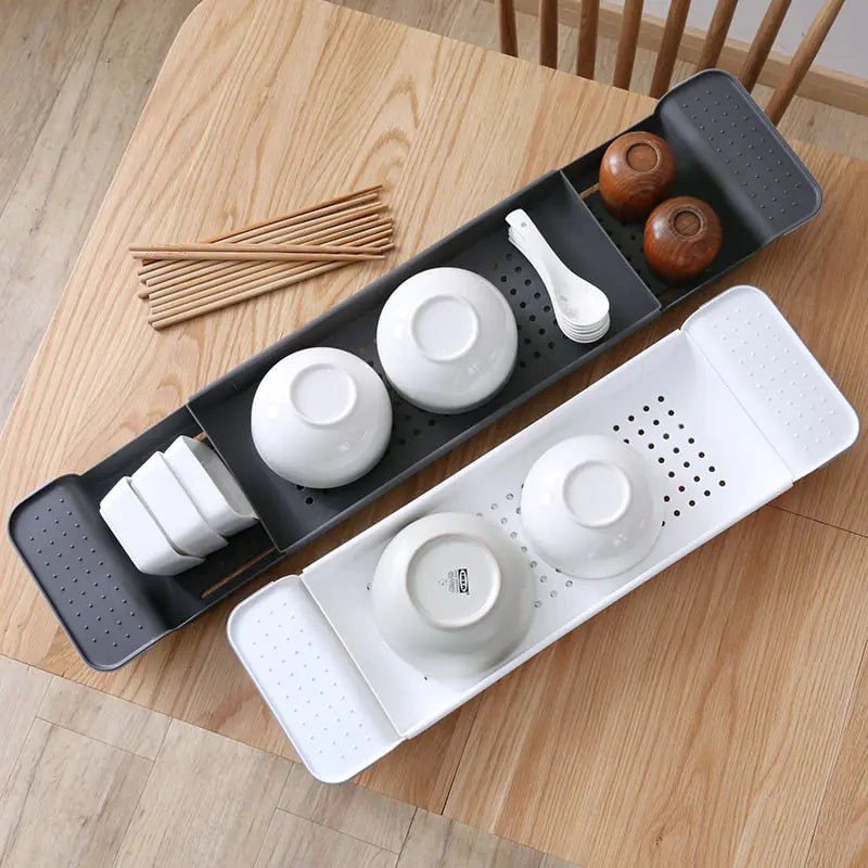 Retractable Bathtub Shelf – Japanese - Style Bathroom Storage Tray, Punch - Free Install (White Ash/Black Ash) - Whimsical Shoppe