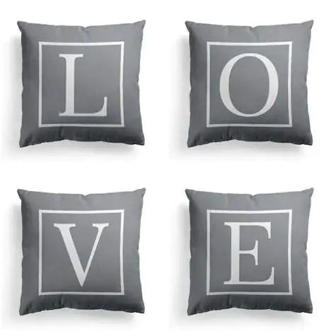 Single - Sided Printed Alphabet Pillowcase – 45×45 cm Polyester Twill, Geometric Grey (A–Z) - Whimsical Shoppe
