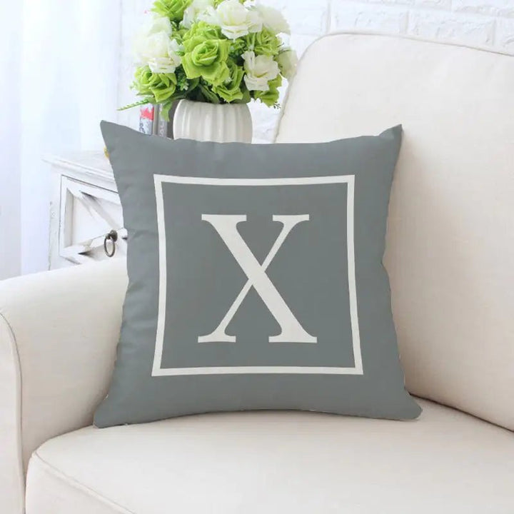 Single - Sided Printed Alphabet Pillowcase – 45×45 cm Polyester Twill, Geometric Grey (A–Z) - Whimsical Shoppe