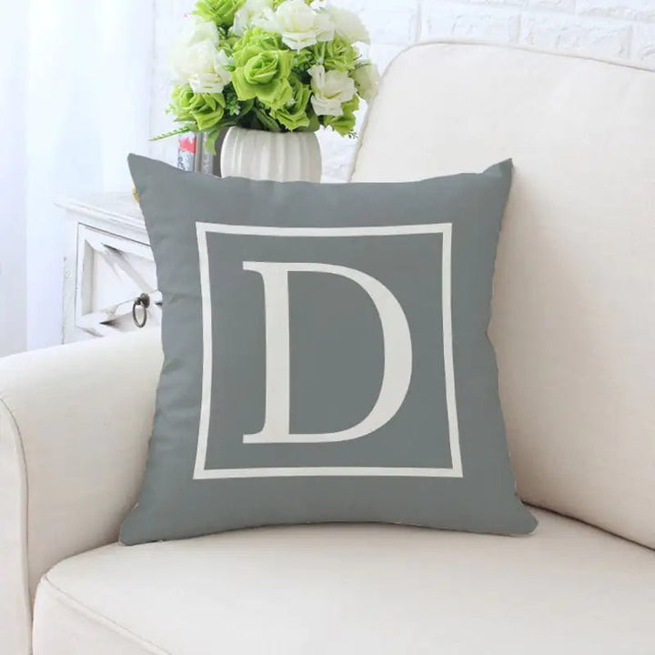Single - Sided Printed Alphabet Pillowcase – 45×45 cm Polyester Twill, Geometric Grey (A–Z) - Whimsical Shoppe
