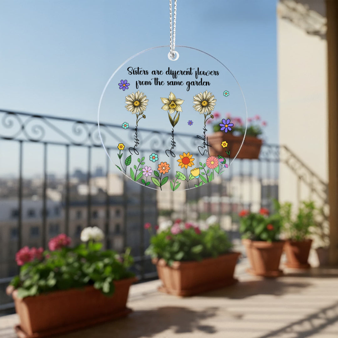 Sisters Are Different Flowers Personalized Christmas Ornament – Custom Names Floral Ornament, Sister Gift - Whimsical Shoppe