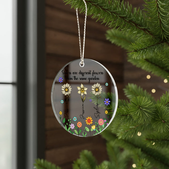Sisters Are Different Flowers Personalized Christmas Ornament – Custom Names Floral Ornament, Sister Gift - Whimsical Shoppe