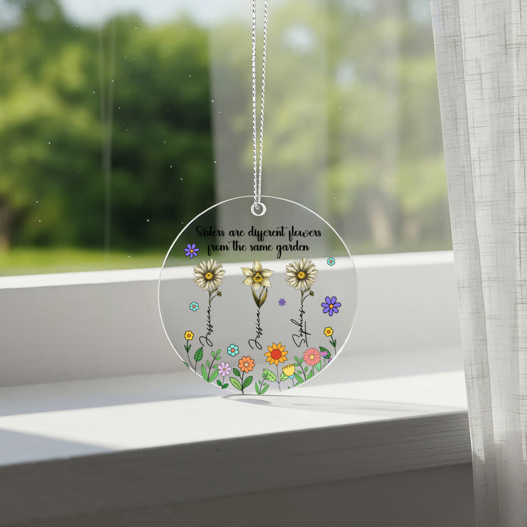 Sisters Are Different Flowers Personalized Christmas Ornament – Custom Names Floral Ornament, Sister Gift - Whimsical Shoppe