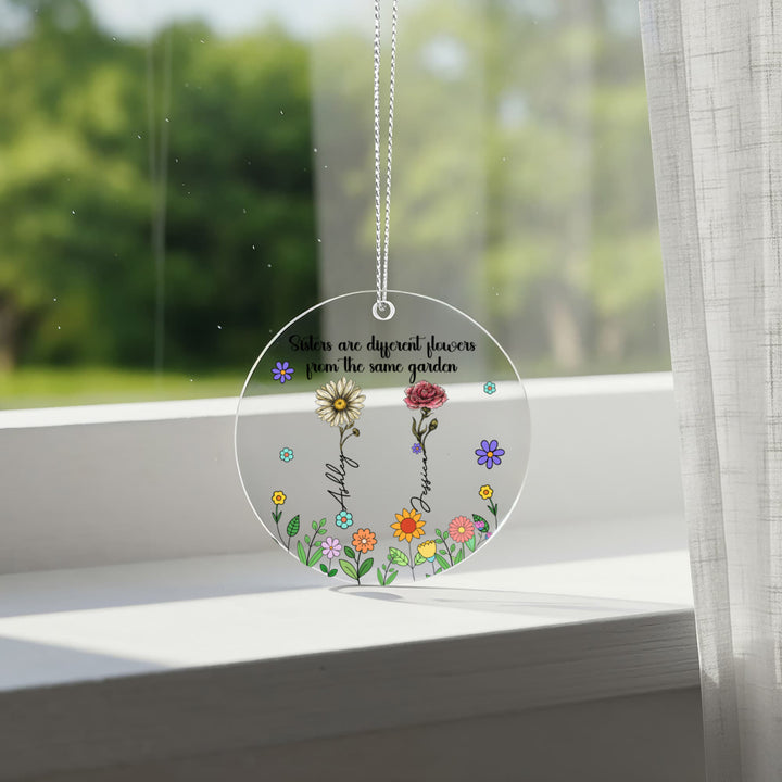 Sisters Are Different Flowers Personalized Christmas Ornament – Custom Names Floral Ornament, Sister Gift - Whimsical Shoppe
