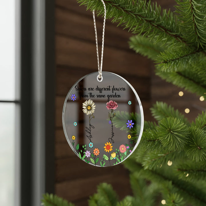 Sisters Are Different Flowers Personalized Christmas Ornament – Custom Names Floral Ornament, Sister Gift - Whimsical Shoppe