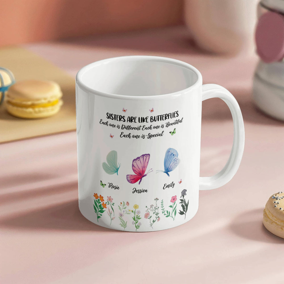 "Sisters Are Like Butterflies" Custom Ceramic Mug - 11oz - Whimsical Shoppe