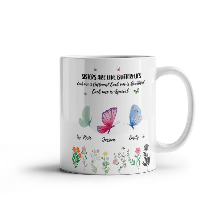 "Sisters Are Like Butterflies" Custom Ceramic Mug - 11oz - Whimsical Shoppe