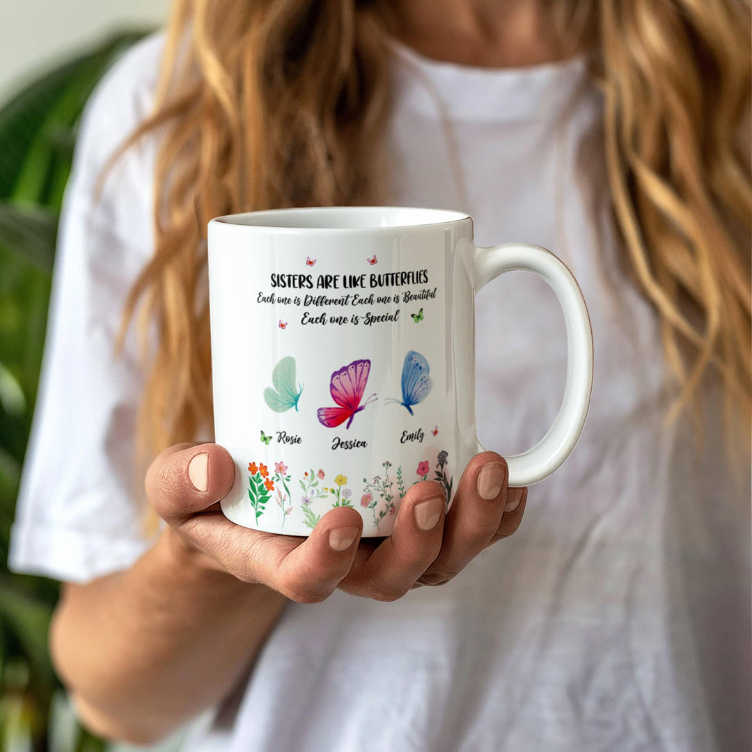 "Sisters Are Like Butterflies" Custom Ceramic Mug - 11oz - Whimsical Shoppe
