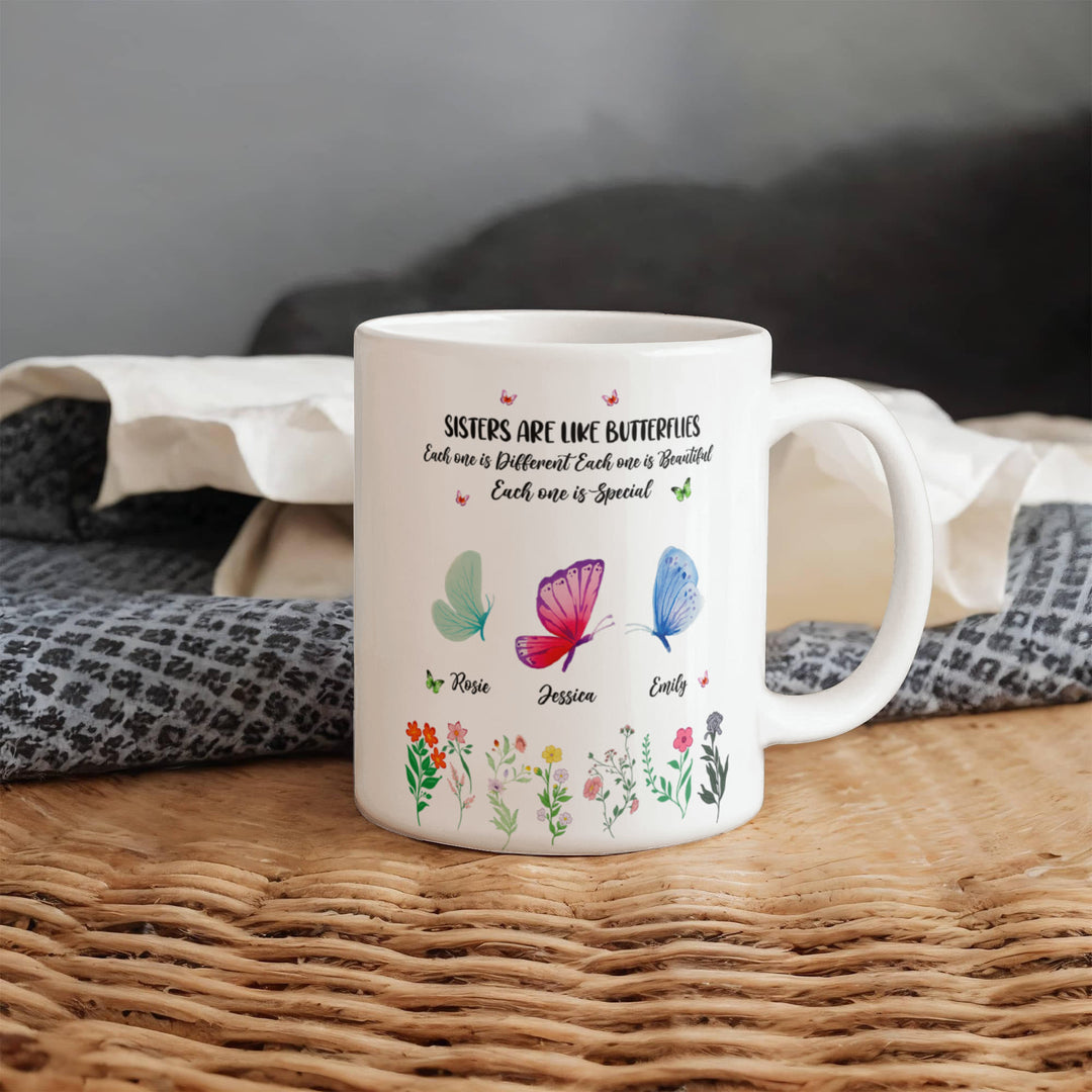 "Sisters Are Like Butterflies" Custom Ceramic Mug - 11oz - Whimsical Shoppe