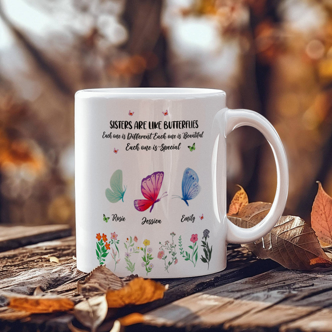 "Sisters Are Like Butterflies" Custom Ceramic Mug - 11oz - Whimsical Shoppe