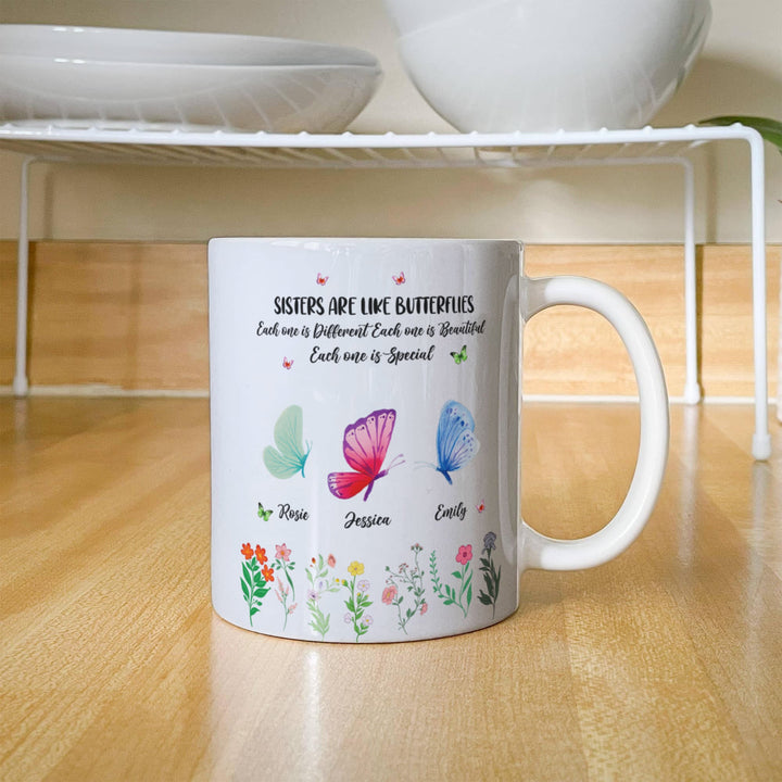 "Sisters Are Like Butterflies" Custom Ceramic Mug - 11oz - Whimsical Shoppe