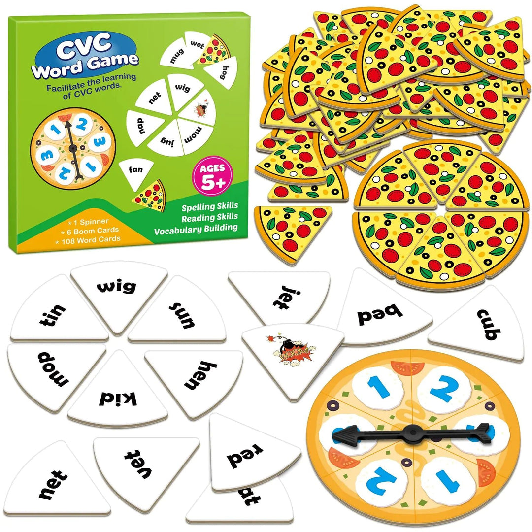 SkilLify CVC Word Games – Phonics Reading Set for Kids (108 CVC Cards, 6 Boom Cards, Spinner) | Preschool–Kindergarten - Whimsical Shoppe