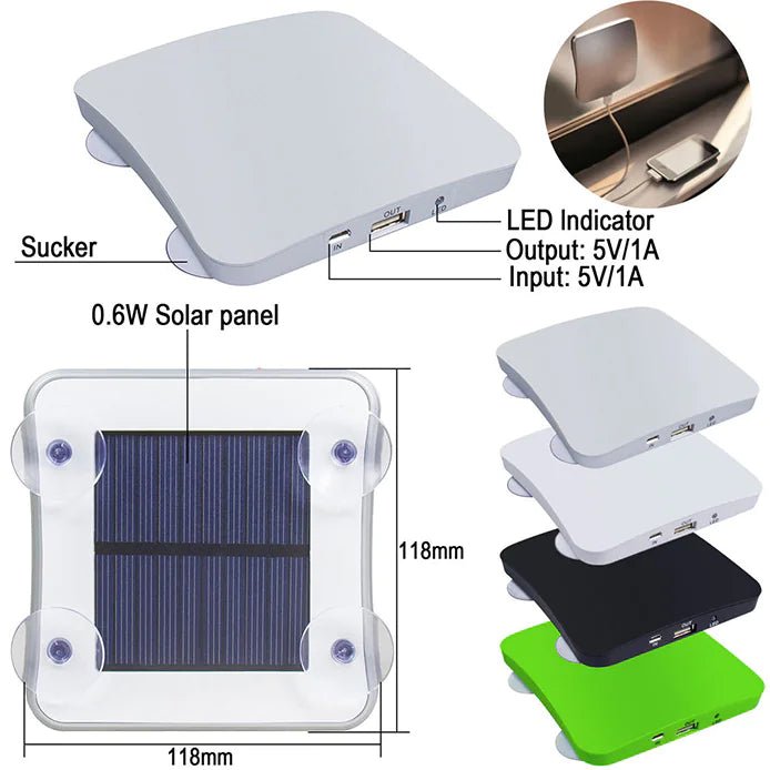 Solar - Powered Suction Cup Portable Charger (5200mAh) – Windowed Power Bank with USB Output - Whimsical Shoppe