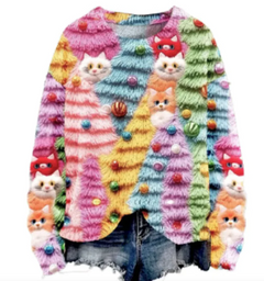 Women's Christmas Tree Print Raglan Sweater - Cozy Pullover