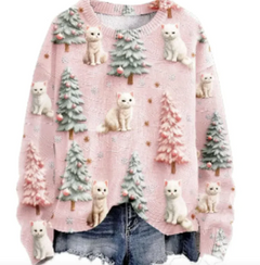 Women's Christmas Tree Print Raglan Sweater - Cozy Pullover