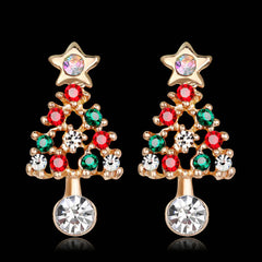 Christmas and Reindeer Dangle & Stud Earrings - Crystal & Gold Tone