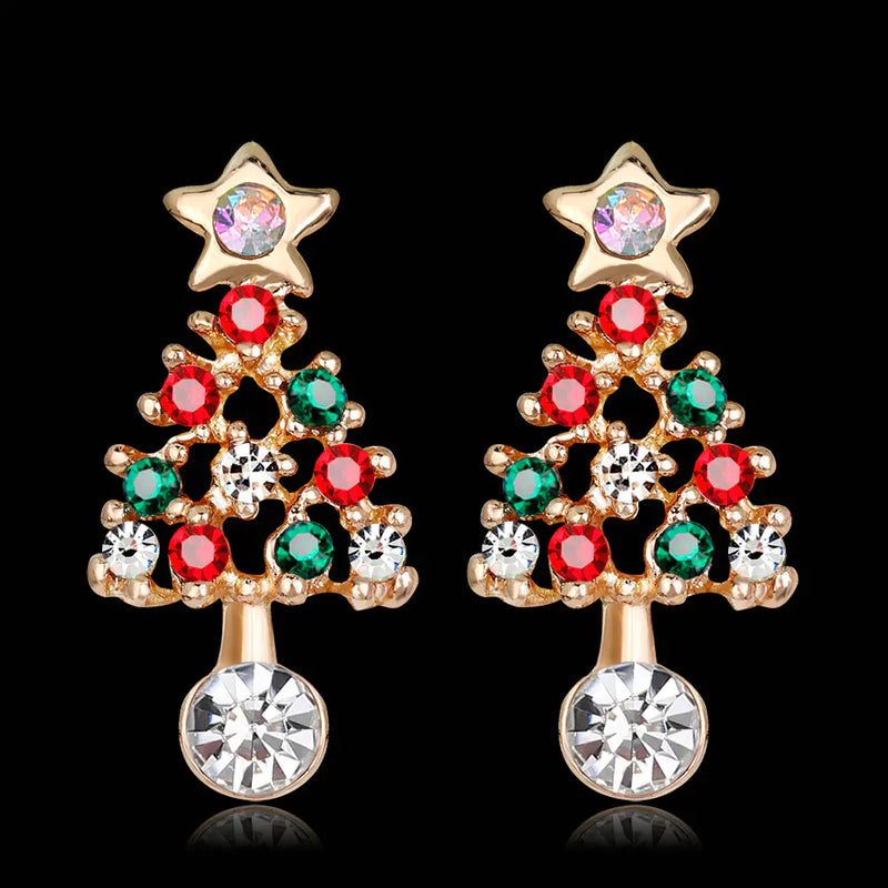 Christmas and Reindeer Dangle & Stud Earrings - Crystal & Gold Tone
