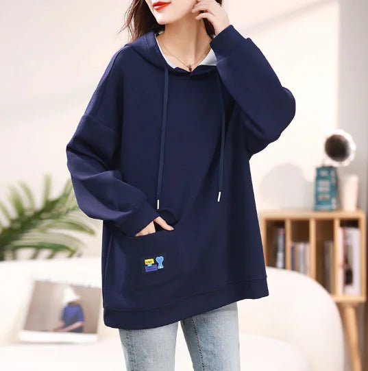 Text Embroidered Pocket Hoodie for Women, Autumn Style - Whimsical Shoppe