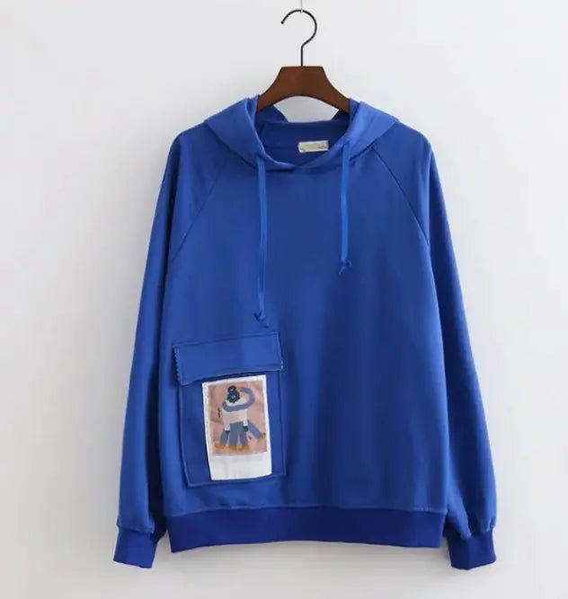 Text Embroidered Pocket Hoodie for Women, Autumn Style - Whimsical Shoppe