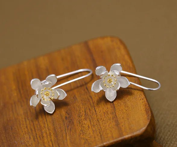 Thai Craft Silver Flower Earrings – Handcrafted S925 Sterling Silver Dangle Drops - Whimsical Shoppe