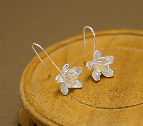 Thai Craft Silver Flower Earrings – Handcrafted S925 Sterling Silver Dangle Drops - Whimsical Shoppe
