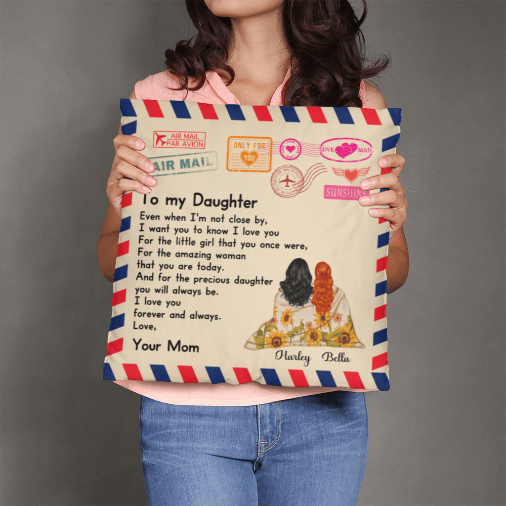 "To My Daughter" Air Mail Pillow Cover - Personalized Mom Gift - Whimsical Shoppe