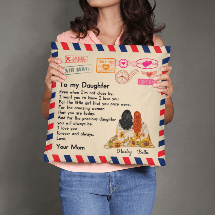"To My Daughter" Air Mail Pillow Cover - Personalized Mom Gift - Whimsical Shoppe