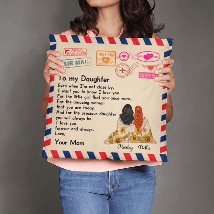 "To My Daughter" Air Mail Pillow Cover - Personalized Mom Gift - Whimsical Shoppe