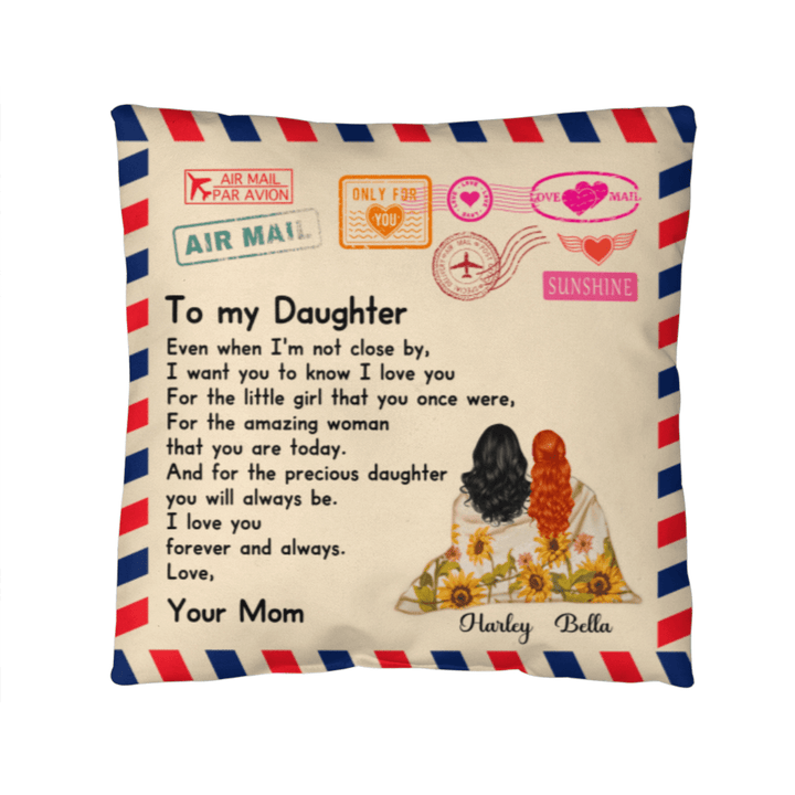 "To My Daughter" Air Mail Pillow Cover - Personalized Mom Gift - Whimsical Shoppe