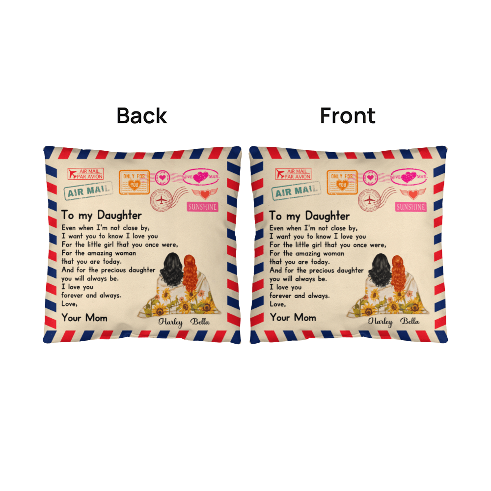 "To My Daughter" Air Mail Pillow Cover - Personalized Mom Gift - Whimsical Shoppe