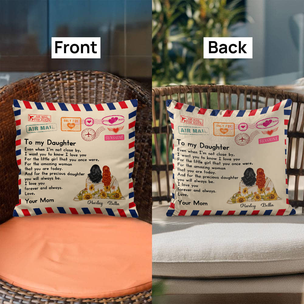 "To My Daughter" Air Mail Pillow Cover - Personalized Mom Gift - Whimsical Shoppe