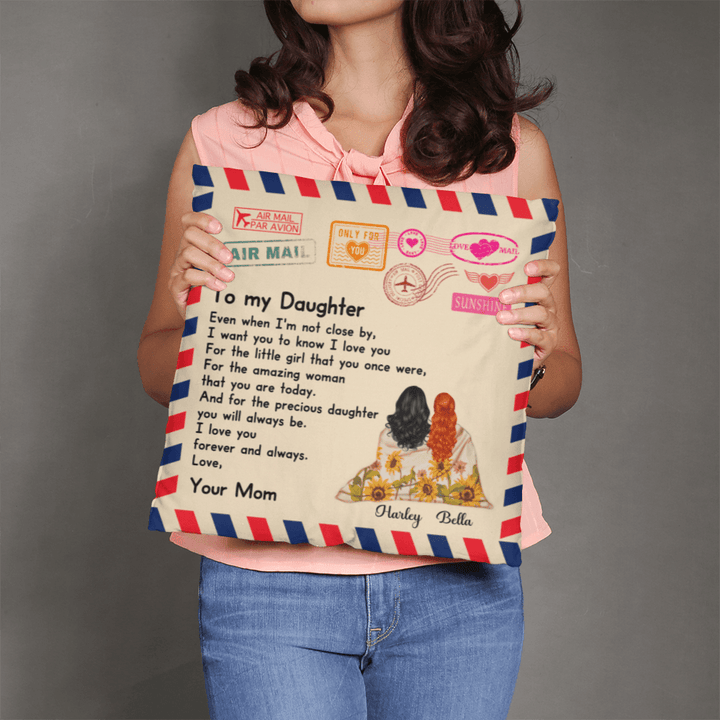 "To My Daughter" Air Mail Pillow Cover - Personalized Mom Gift - Whimsical Shoppe