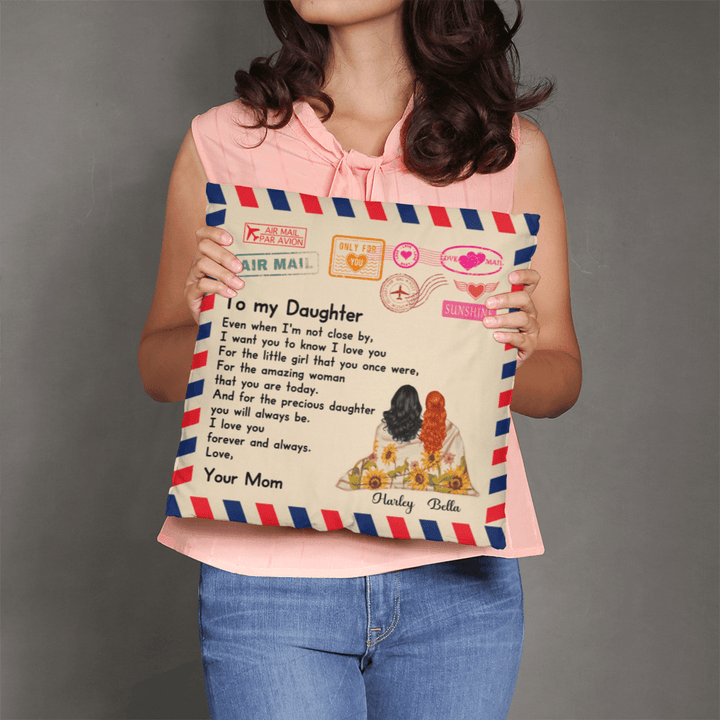 "To My Daughter" Air Mail Pillow Cover - Personalized Mom Gift - Whimsical Shoppe