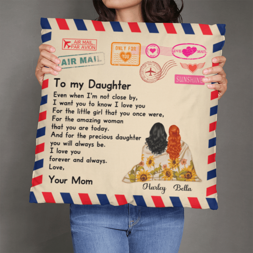 "To My Daughter" Air Mail Pillow Cover - Personalized Mom Gift - Whimsical Shoppe