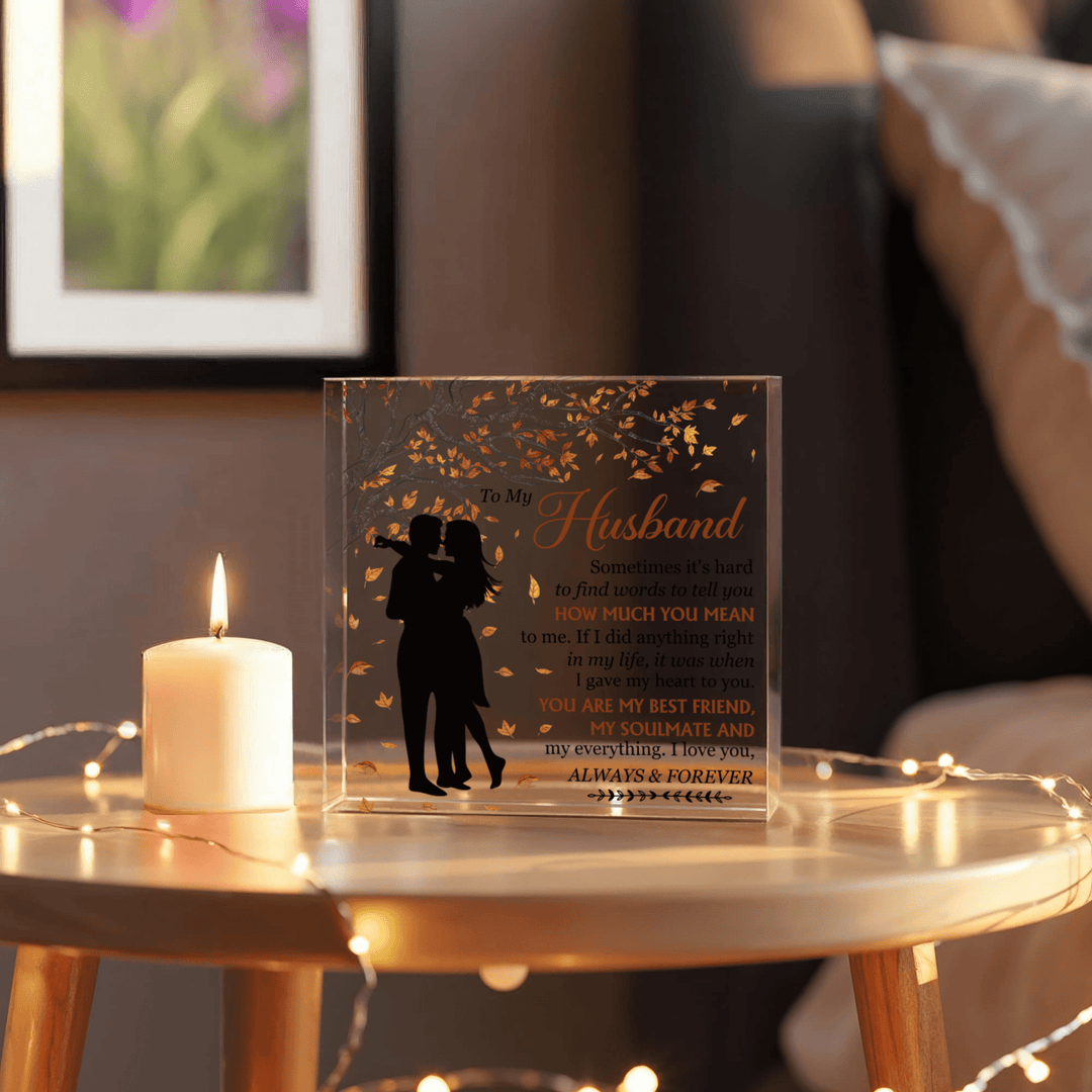 "To My Husband" Romantic Silhouette Acrylic Plaque - Fall Love Gift (6" x 6") - Whimsical Shoppe
