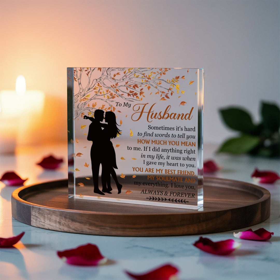 "To My Husband" Romantic Silhouette Acrylic Plaque - Fall Love Gift (6" x 6") - Whimsical Shoppe