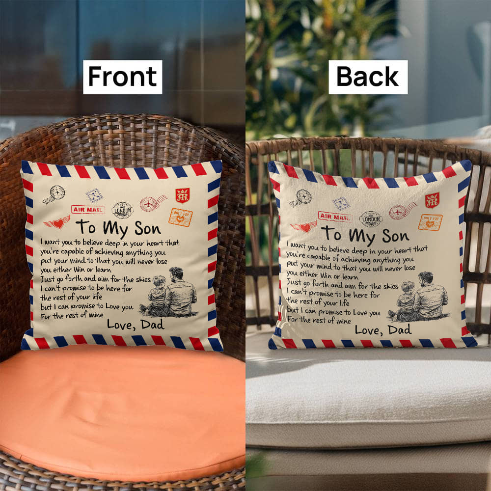 "To My Son" Air Mail Pillow Cover - Inspirational Dad Gift - Whimsical Shoppe