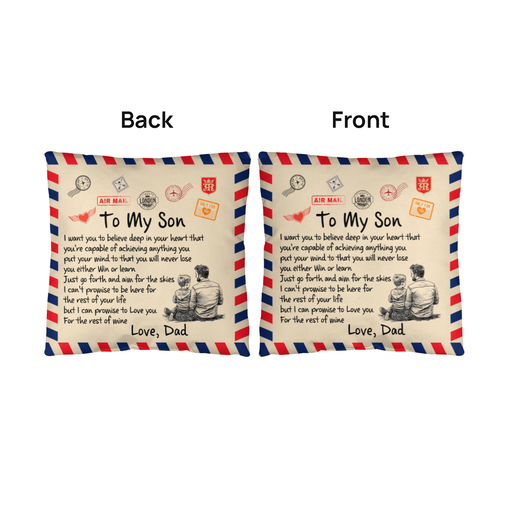 "To My Son" Air Mail Pillow Cover - Inspirational Dad Gift - Whimsical Shoppe