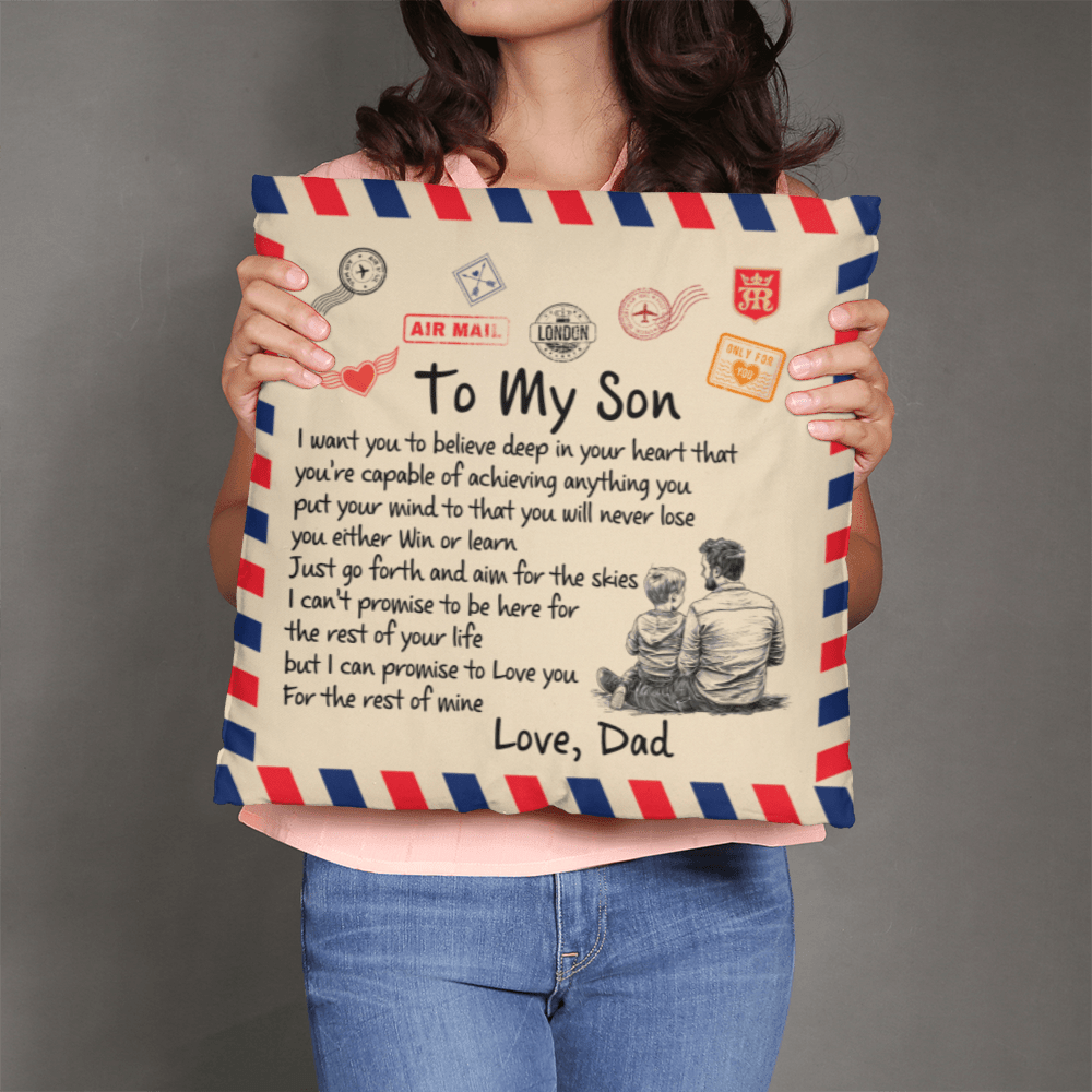 "To My Son" Air Mail Pillow Cover - Inspirational Dad Gift - Whimsical Shoppe