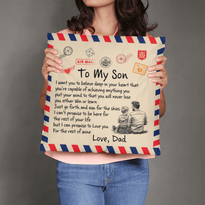 "To My Son" Air Mail Pillow Cover - Inspirational Dad Gift - Whimsical Shoppe
