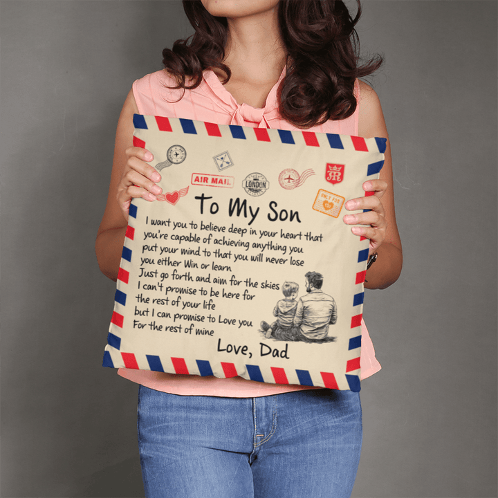 "To My Son" Air Mail Pillow Cover - Inspirational Dad Gift - Whimsical Shoppe